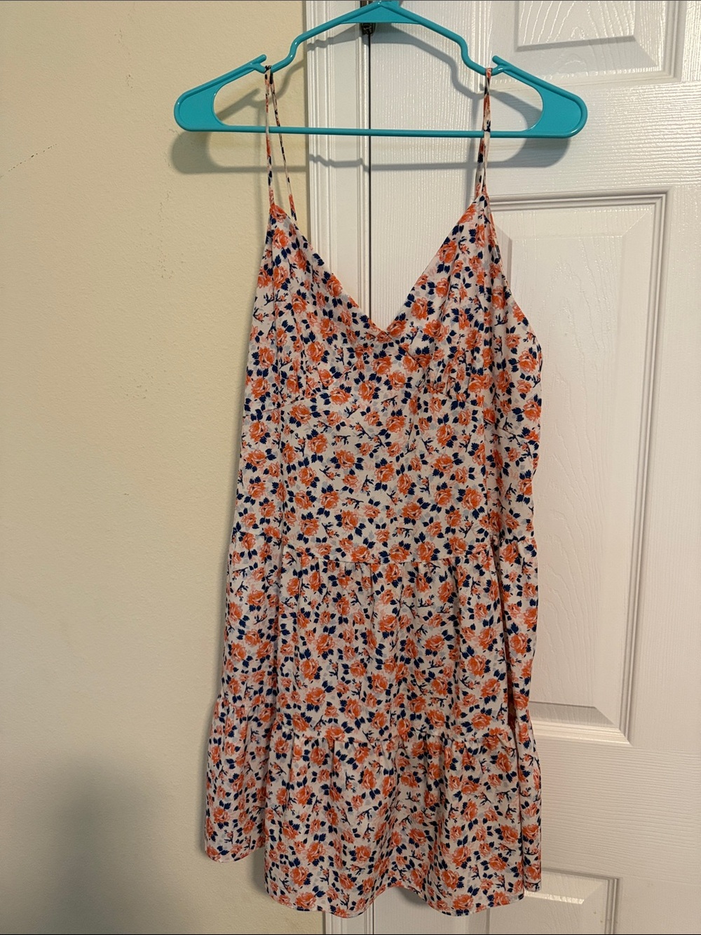 Amanda Uprichard White Floral Slip Dress with Orange and Navy Blossoms